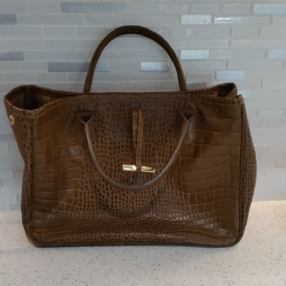Longchamp Brown Crocodile-Patterned Tote